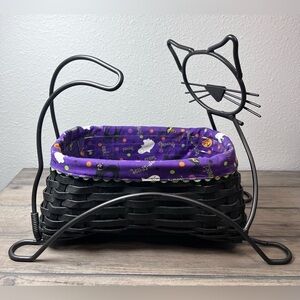 Longaberger 2009 Halloween Black‎ Cat Wrought Iron Basket, liner, protector USA